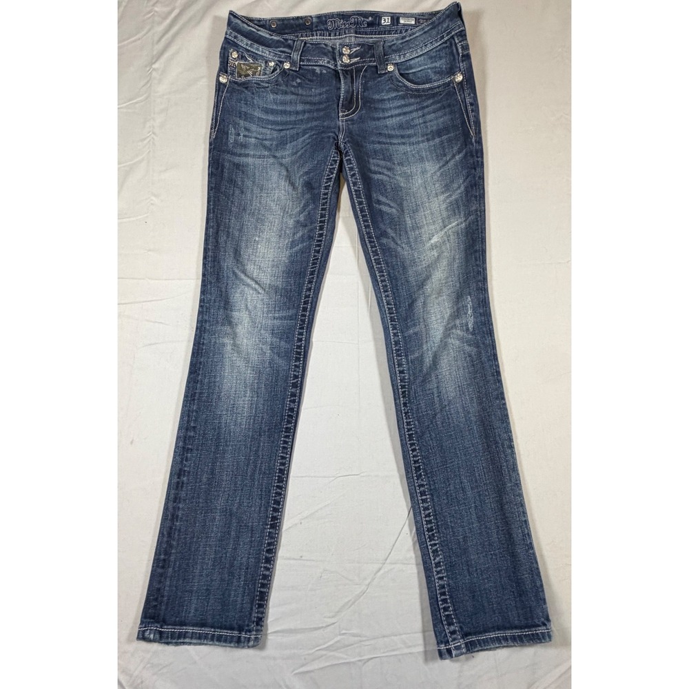 Miss Me Skinny Jeans 31 Dark Wash Embellished Flap Pocket Distressed Y2K